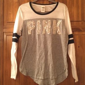 Grey Sparkly PINK Long Sleeve